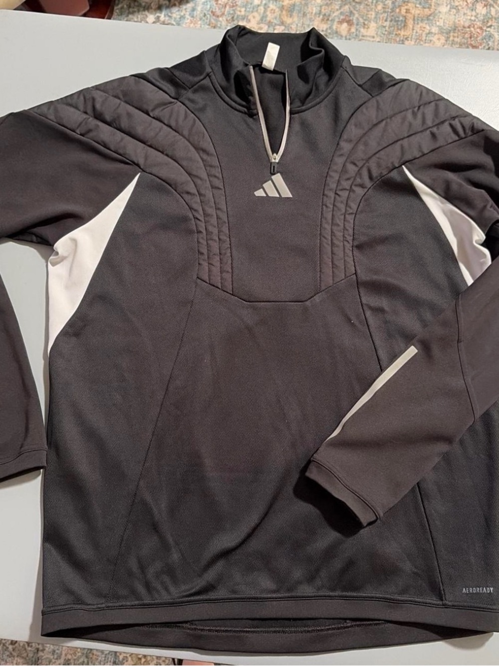 adidas Men’s Black Zip-Up Athletic Sweater with White Accents